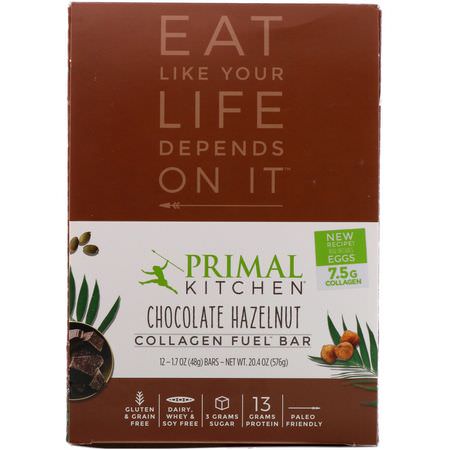 Primal Kitchen, Collagen Fuel Bar, Chocolate Hazelnut, 12 Bars, 1.7 oz (48 g) Each:أشرطة التغذية