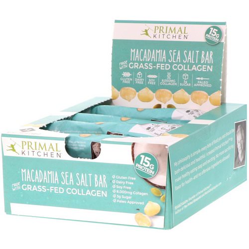 Primal Kitchen, Grass-Fed Collagen Bar, Macadamia Sea Salt, 12 Bars, 20.7 oz (588 g) فوائد