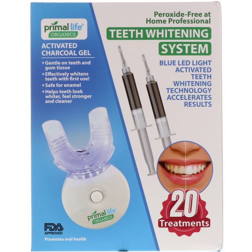 Primal Life Organics, Light Activated Teeth Whitening System, Peroxide-Free, 20 Treatments فوائد