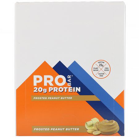 ProBar, ProBar, Protein Bar, Frosted Peanut Butter, 12 Bars, 2.47 oz (170 g) Each:أشرطة البر,تين النباتي, أشرطة البر,تين