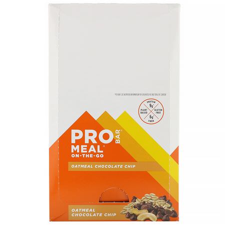ProBar, Protein Bar, Meal, Oatmeal Chocolate Chip, 12 Bars, 3 oz (85 g) Each:,جبات البارات, البارات الرياضية