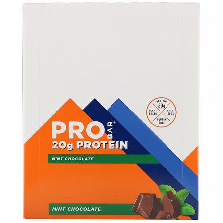 ProBar, Protein Bar, Mint Chocolate, 12 Bars, 2.47 oz (70 g) Each:أشرطة بر,تين الص,يا, أشرطة البر,تين