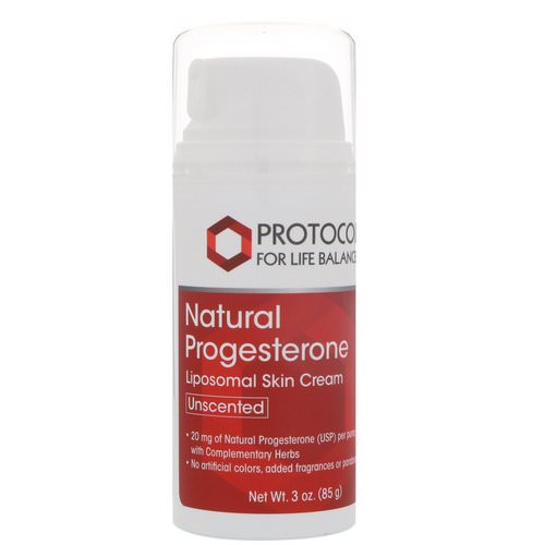 Protocol for Life Balance, Natural Progesterone, Liposomal Skin Cream, Unscented, 3 oz (85 g) فوائد