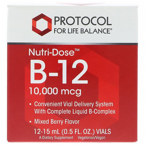 Protocol for Life Balance, Nutri-Dose B-12, Mixed Berry Flavor, 10,000 mcg, 12 Vials, 0.5 fl oz (15 ml) Each فوائد