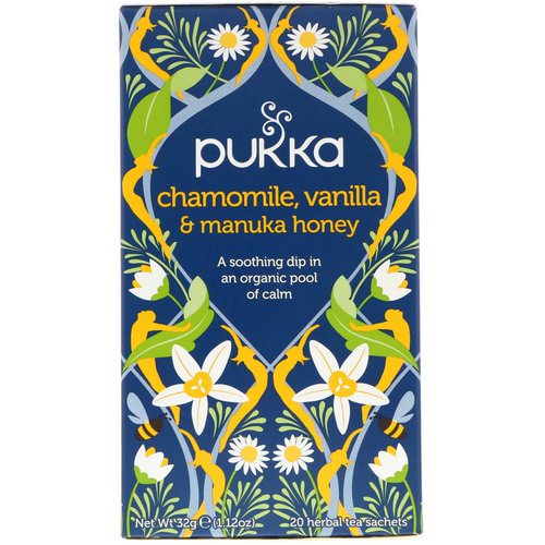 Pukka Herbs, Chamomile, Vanilla & Manuka Honey Tea, Caffeine Free, 20 Herbal Tea Sachets, 1.12 oz (32 g) فوائد