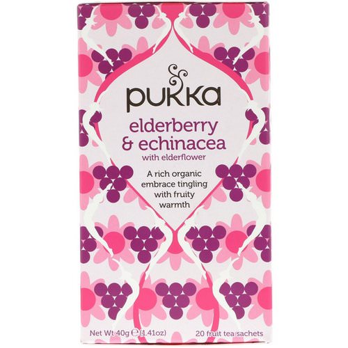 Pukka Herbs, Elderberry & Echinacea, 20 Fruit Tea Sachets, 1.41 oz (40 g) فوائد