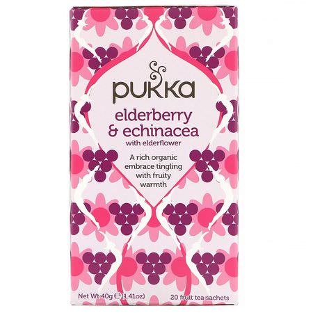 Pukka Herbs, Elderberry & Echinacea, 3 Pack, 20 Fruit Tea Sachets Each:شاي الأعشاب, الشاي الطبي