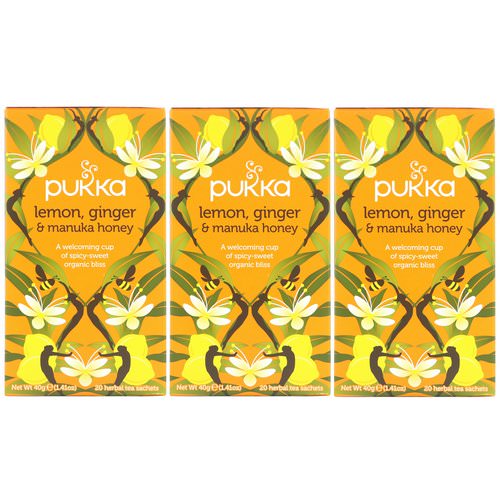 Pukka Herbs, Lemon, Ginger & Manuka Honey, 3 Pack, 20 Herbal Tea Sachets Each فوائد