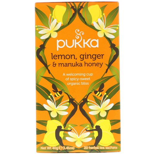 Pukka Herbs, Lemon Ginger & Manuka Honey Tea, Caffeine Free, 20 Herbal Tea Sachets, 1.41 oz (40 g) فوائد