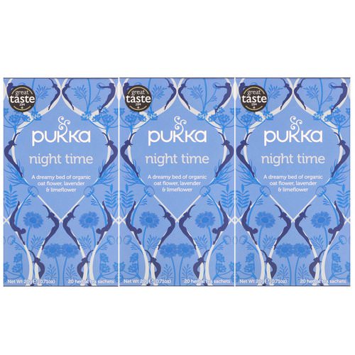 Pukka Herbs, Night Time Tea, Caffeine-Free, 3 Pack, 20 Herbal Tea Sachets Each فوائد