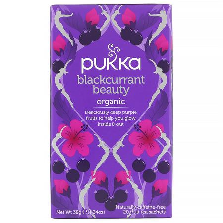 Pukka Herbs, Organic Blackcurrant Beauty, Caffeine-Free, 3 Pack, 20 Fruit Tea Sachets Each:شاي الف,اكه