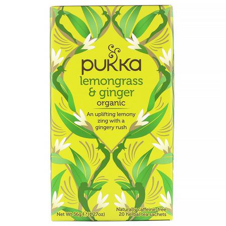 Pukka Herbs, Organic Lemongrass & Ginger, Caffeine-Free, 3 Pack, 20 Herbal Tea Sachets Each:شاي الأعشاب, شاي الزنجبيل