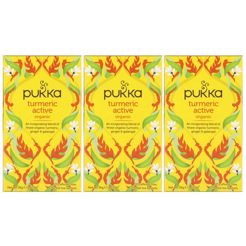 Pukka Herbs, Organic Turmeric Active, Caffeine-Free, 3 Pack, 20 Herbal Tea Sachets Each فوائد