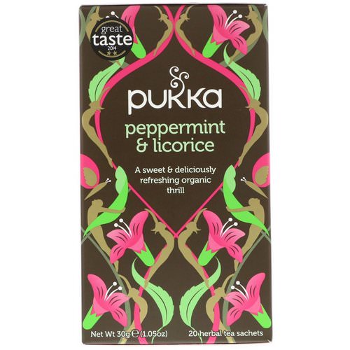 Pukka Herbs, Peppermint & Licorice Herbal Tea, Caffeine Free, 20 Tea Sachets, 1.05 oz (30 g) فوائد