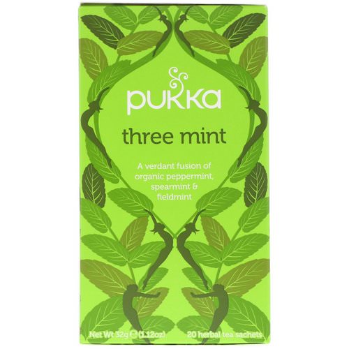 Pukka Herbs, Three Mint, Caffeine Free, 20 Herbal Tea Sachets, 1.12 oz (32 g) فوائد