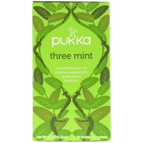 Pukka Herbs, Three Mint, Caffeine Free, 20 Herbal Tea Sachets, 1.12 oz (32 g) فوائد