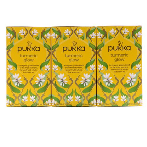 Pukka Herbs, Turmeric Glow Tea, 3 Pack, 20 Herbal Tea Sachets Each فوائد
