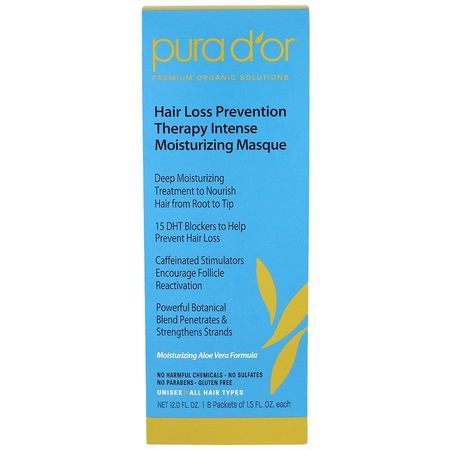 Pura D'or, Hair Loss Prevention Therapy, Intense Moisturizing Masque, 8 Packets, 1.2 fl oz Each:فر,ة الرأس ,العناية بالشعر