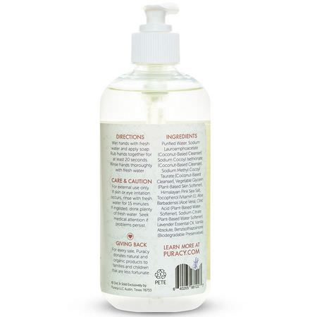 Puracy, Natural Hand Soap, Lavender & Vanilla, 12 fl oz (355 ml):صاب,ن اليد, الدش