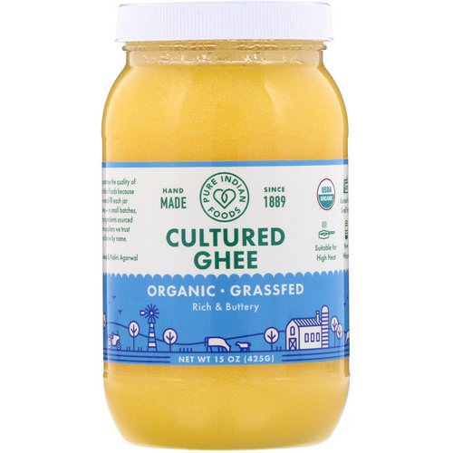 Pure Indian Foods, Grass-Fed & Organic Cultured Ghee, 15 oz (425 g) فوائد