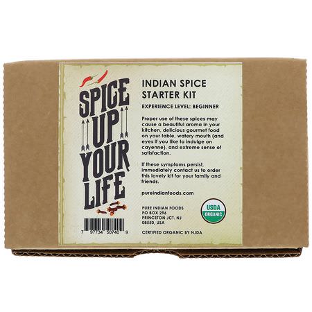 Pure Indian Foods, Organic Indian Spice Starter Kit, Experience Level: Beginner, Variety Pack, 6 Seasonings:Spice, أعشاب