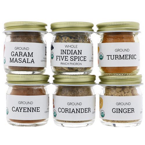Pure Indian Foods, Organic Indian Spice Starter Kit, Experience Level: Beginner, Variety Pack, 6 Seasonings فوائد