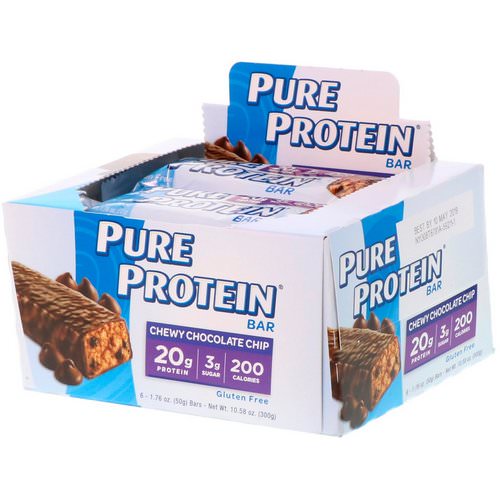 Pure Protein, Chew Chocolate Chip Bar, 6 Bars, 1.76 oz (50 g) Each فوائد