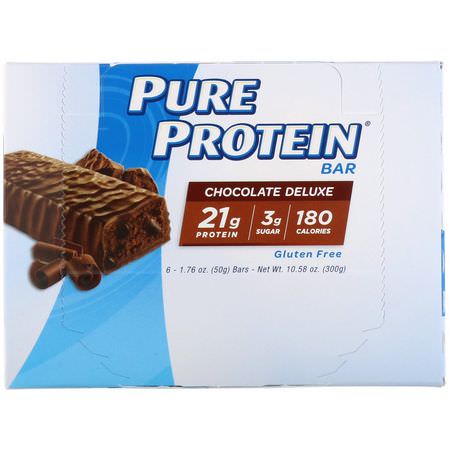 Pure Protein, Chocolate Deluxe Bar, 6 Bars, 1.76 oz (50 g) Each:أل,اح بر,تين الحليب, أل,اح بر,تين مصل الحليب
