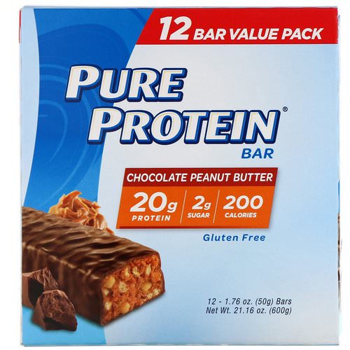 Pure Protein, Chocolate Peanut Butter Bar, 12 Bars, 1.76 oz (50 g) Each فوائد
