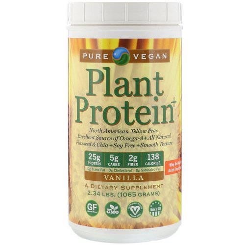Pure Vegan, Plant Protein+, Vanilla, 2.34 lbs (1065 g) فوائد