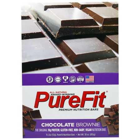 PureFit Bars, Premium Nutrition Bars, Chocolate Brownie, 15 Bars, 2 oz (57 g) Each:الحانات الغذائية