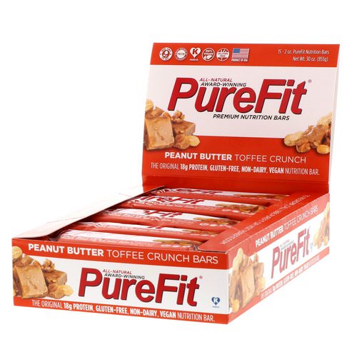 PureFit Bars, Premium Nutrition Bars, Peanut Butter Toffee Crunch, 15 Bars, 2 oz (57 g) Each فوائد