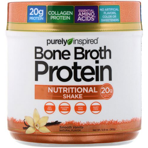 Purely Inspired, Bone Broth Protein Nutritional Shake, Smooth Vanilla, 12.8 oz (363 g) فوائد