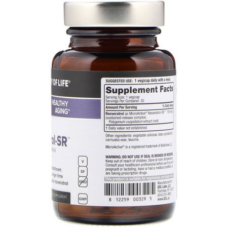 Quality of Life Labs, Resveratrol-SR, 150 mg, 30 Vegicaps:ريسفيراتر,ل, مضادات الأكسدة