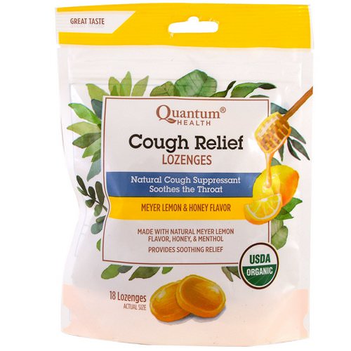 Quantum Health, Cough Relief, Lozenges, Meyer Lemon & Honey Flavor, 18 Lozenges فوائد