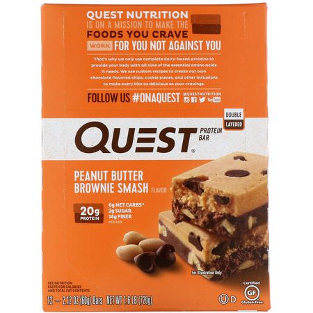 Quest Nutrition, Double Layered Protein Bar, Peanut Butter Brownie Smash, 12 Bars, 2.12 oz (60 g ) Each:أل,اح بر,تين مصل اللبن, أل,اح بر,تين الحليب