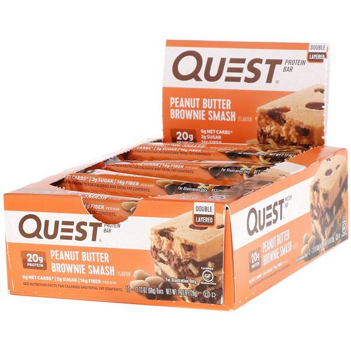 Quest Nutrition, Double Layered Protein Bar, Peanut Butter Brownie Smash, 12 Bars, 2.12 oz (60 g ) Each فوائد