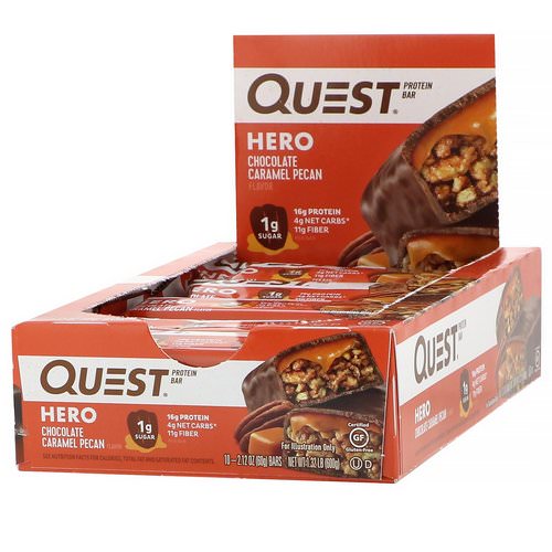 Quest Nutrition, Hero Protein Bar, Chocolate Caramel Pecan, 10 Bars, 2.12 oz (60 g) Each فوائد