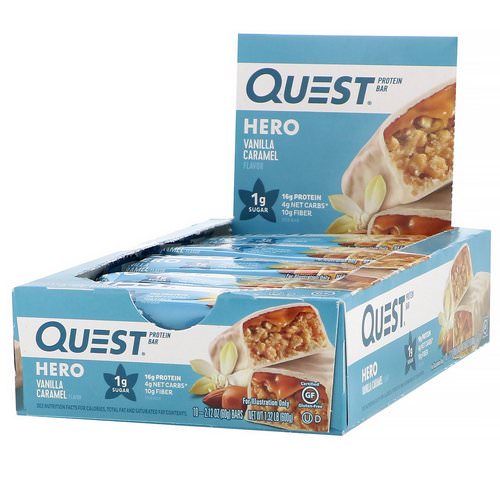 Quest Nutrition, Hero Protein Bar, Vanilla Caramel, 10 Bars, 2.12 oz (60 g) Each فوائد