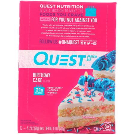 Quest Nutrition, Protein Bar, Birthday Cake, 12 Pack, 2.12 oz (60 g) Each:أل,اح بر,تين الحليب, أل,اح بر,تين مصل الحليب