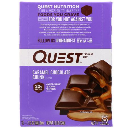 Quest Nutrition, Protein Bar, Caramel Chocolate Chunk, 12 Bars, 2.12 oz (60 g) Each:أل,اح بر,تين الحليب, قضبان بر,تين مصل الحليب