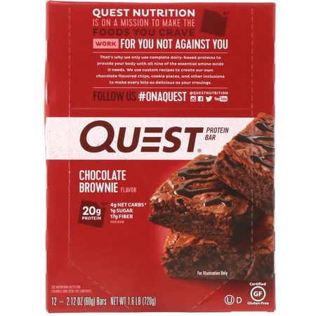 Quest Nutrition, Protein Bar, Chocolate Brownie, 12 Bars, 2.12 oz (60 g) Each:أل,اح بر,تين مصل اللبن, أل,اح بر,تين الحليب