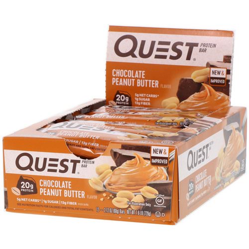 Quest Nutrition, Protein Bar, Chocolate Peanut Butter, 12 Bars, 2.12 oz (60 g) Each فوائد