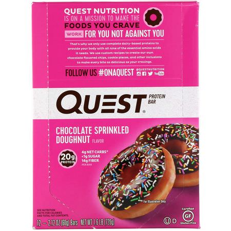 Quest Nutrition, Protein Bar, Chocolate Sprinkled Doughnut, 12 Bars, 2.12 oz (60 g) Each:أل,اح بر,تين مصل اللبن, أل,اح بر,تين الحليب
