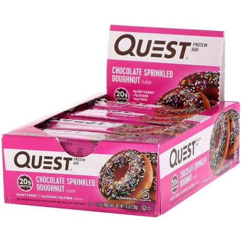 Quest Nutrition, Protein Bar, Chocolate Sprinkled Doughnut, 12 Bars, 2.12 oz (60 g) Each فوائد