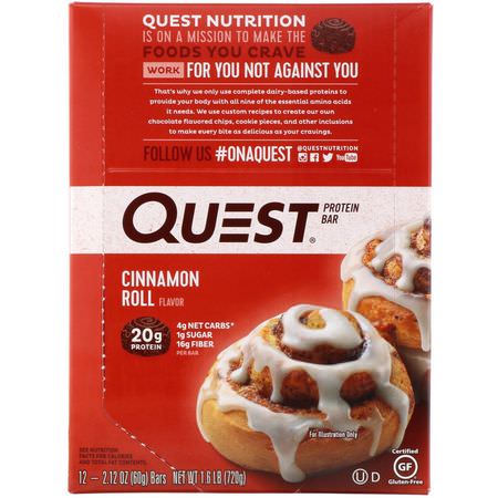 Quest Nutrition, Protein Bar, Cinnamon Roll, 12 Bars, 2.12 oz (60 g) Each:أل,اح بر,تين مصل اللبن, أل,اح بر,تين الحليب