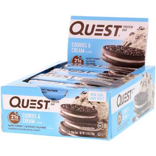 Quest Nutrition, Protein Bar, Cookies & Cream, 12 Bars, 2.12 oz (60 g) Each فوائد