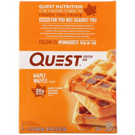Quest Nutrition, Protein Bar, Maple Waffle, 12 Bars, 2.12 oz (60 g) Each:أل,اح بر,تين مصل اللبن, أل,اح بر,تين الحليب