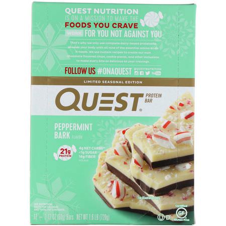 Quest Nutrition, Protein Bar, Peppermint Bark, 12 Bars, 2.12 oz (60 g) Each:أل,اح بر,تين مصل اللبن, أل,اح بر,تين الحليب