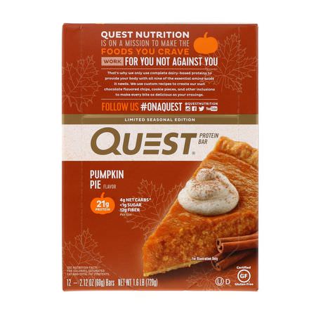Quest Nutrition, Protein Bar, Pumpkin Pie, 12 Bars, 2.12 oz (60 g) Each:أل,اح بر,تين مصل اللبن, أل,اح بر,تين الحليب
